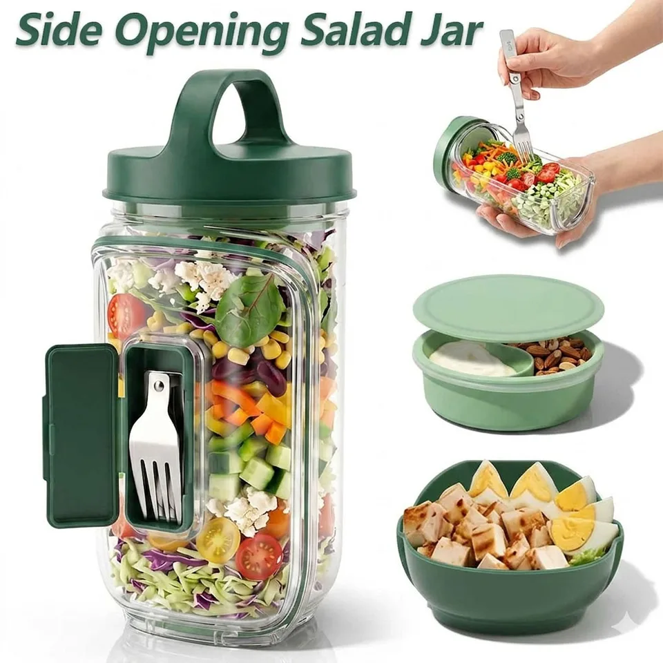 Side Opening Salad Jar with Fork & Compartments