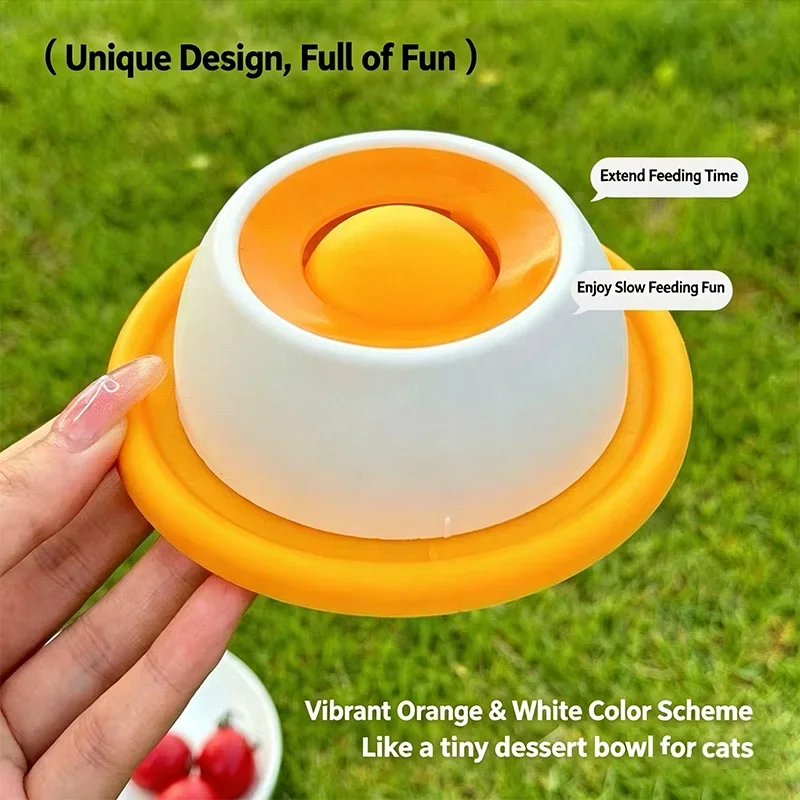 Slow Feeder Cat Bowl – Orange & White