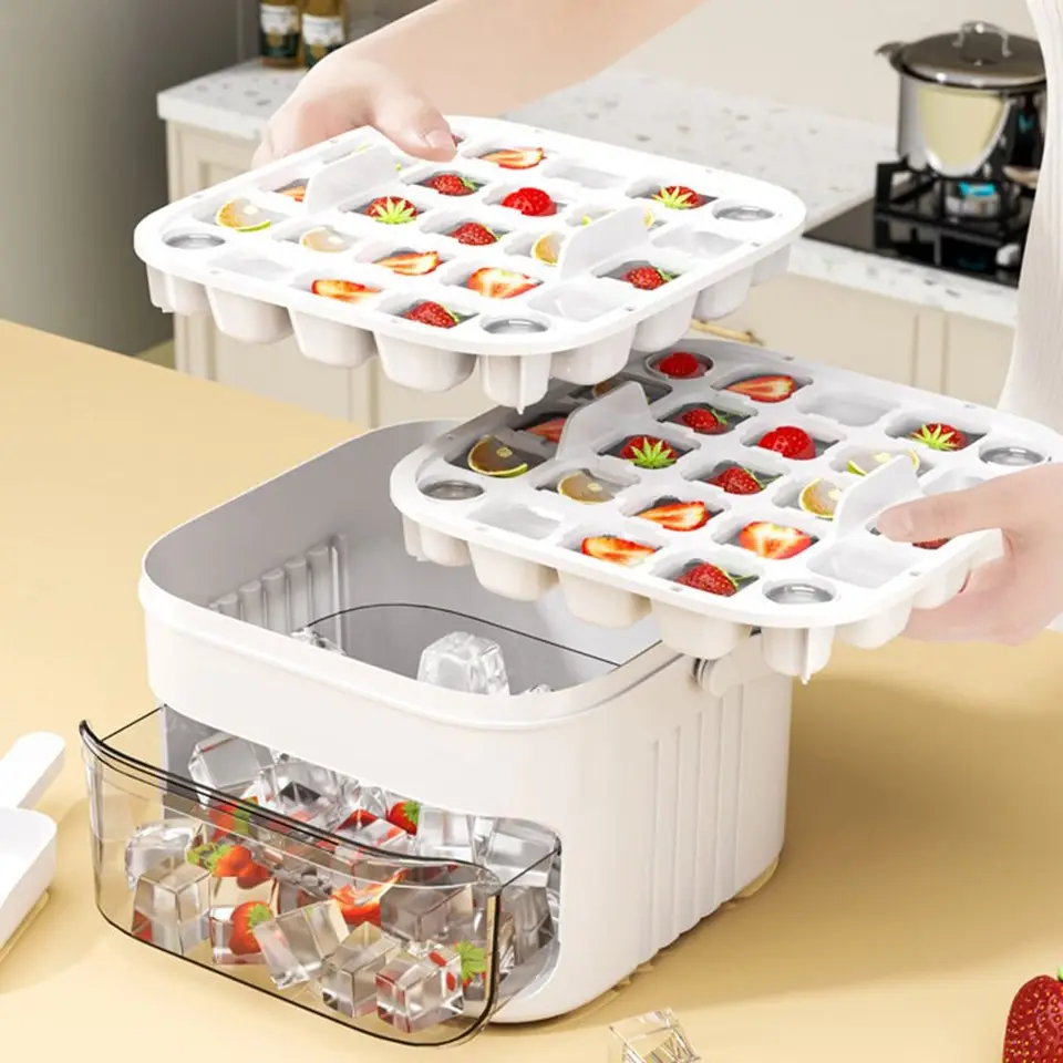 Multi-Layer Ice Cube Maker with Storage Drawer